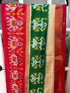 Sari de seda Ikat Pochampally en blanco roto