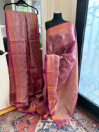Dusty Pink Handwoven Linen Silk Saree