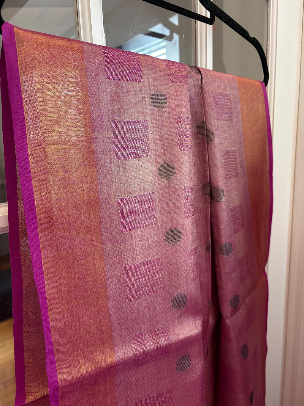 Dusty Pink Handwoven Linen Silk Saree