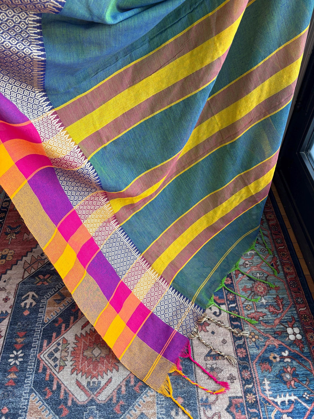 Teal Green Cotton Handloom Saree