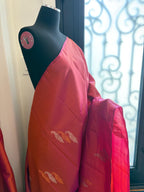 Sari en soie Kanchipuram tissé à la main, rouge brique, pour mariée