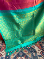 Sari en soie Kanchipuram tissé à la main, rouge brique, pour mariée