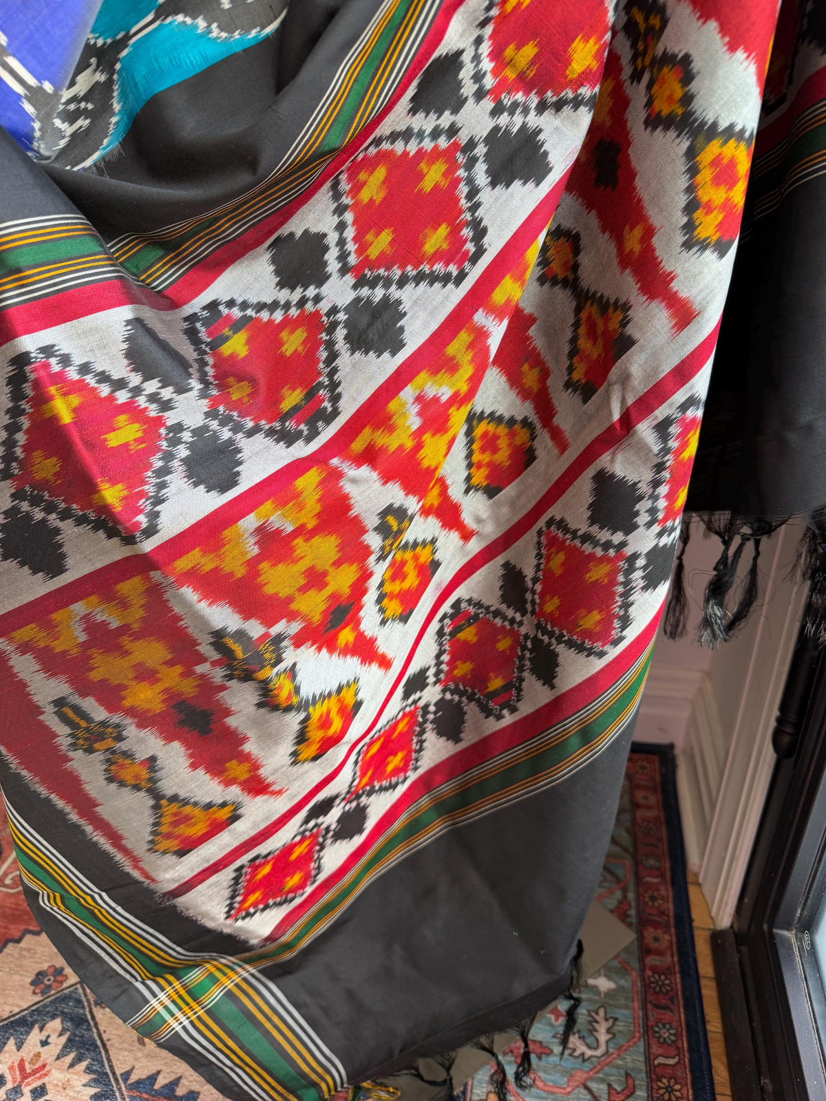 Sari de seda Ikat Pochampally floral arcoíris multicolor