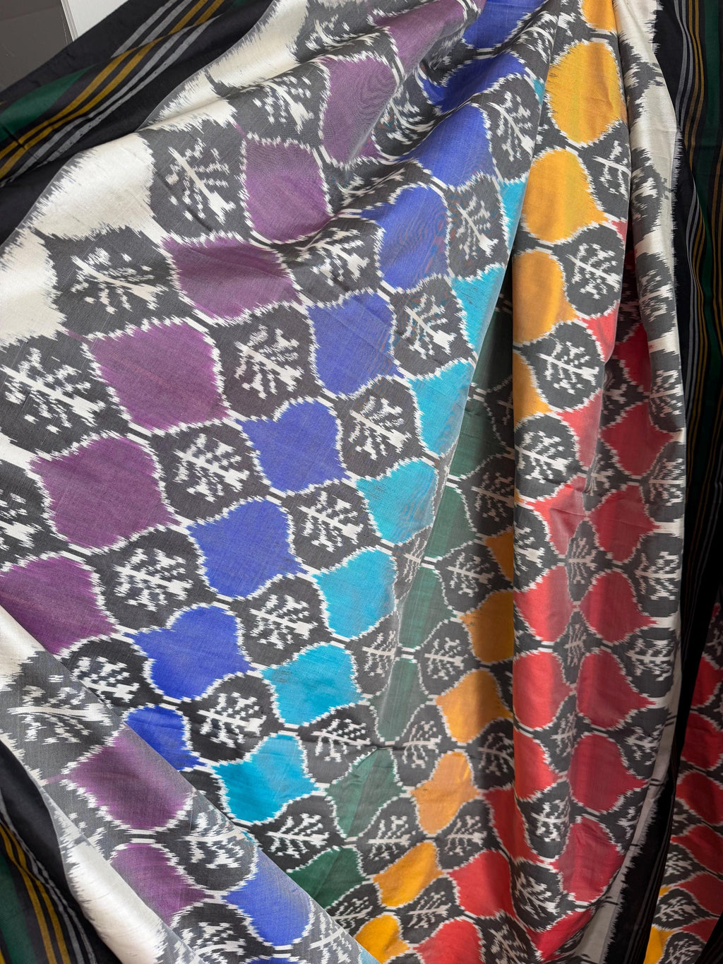 Multicolor Rainbow Floral Pochampally Ikat Silk Saree