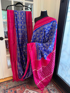 Sari de seda Ikat Pochampally azul índigo