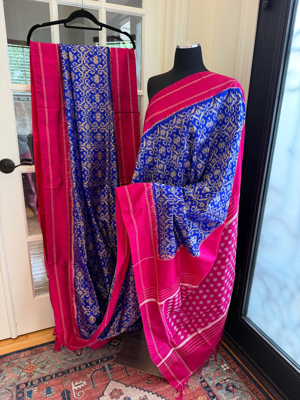 Sari de seda Ikat Pochampally azul índigo