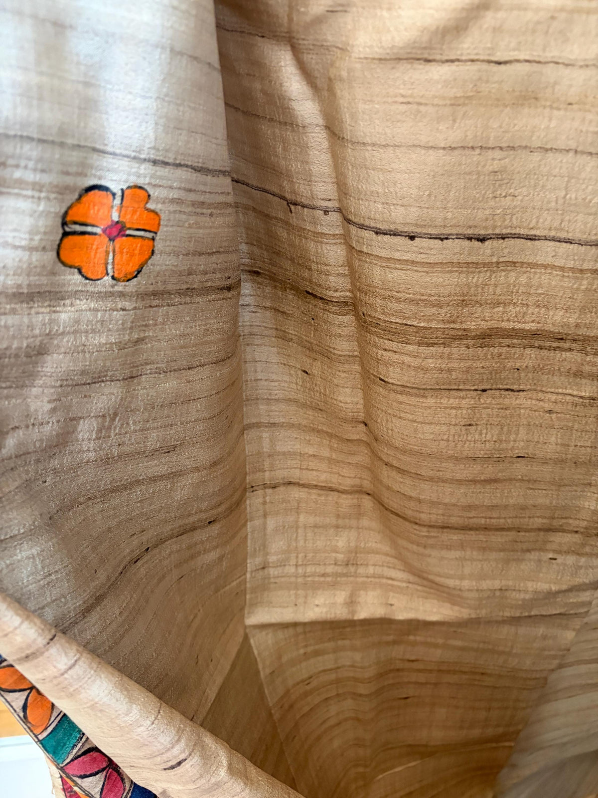 Beige Tussar Silk Saree with Madhubani Fish Pallu