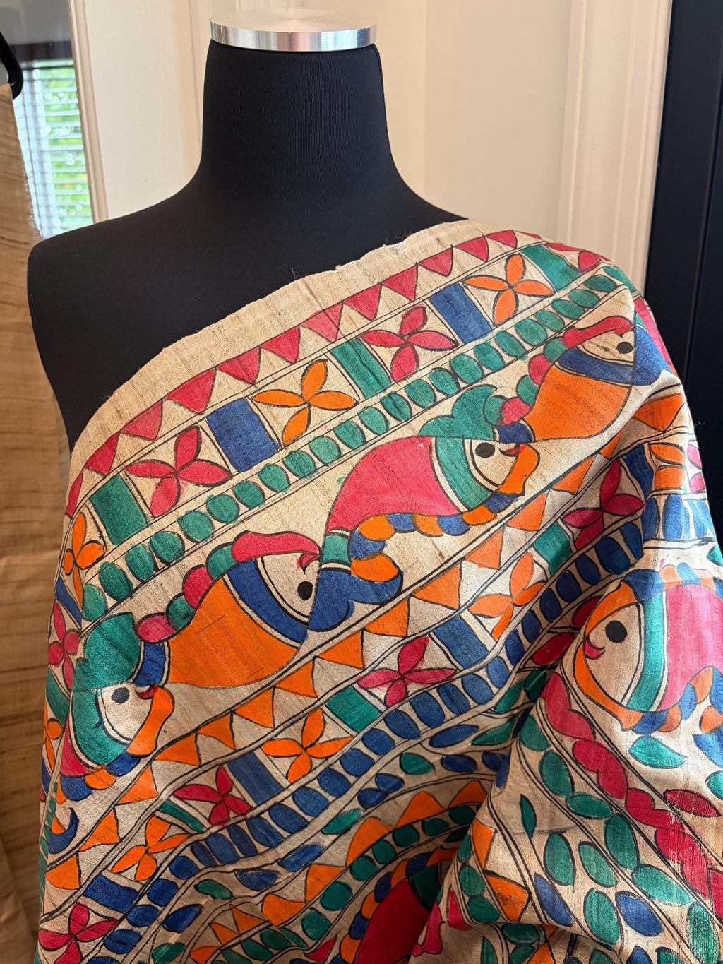 Beige Tussar Silk Saree with Madhubani Fish Pallu