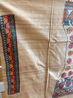 Beige Tussar Silk Saree with Madhubani Painted Border