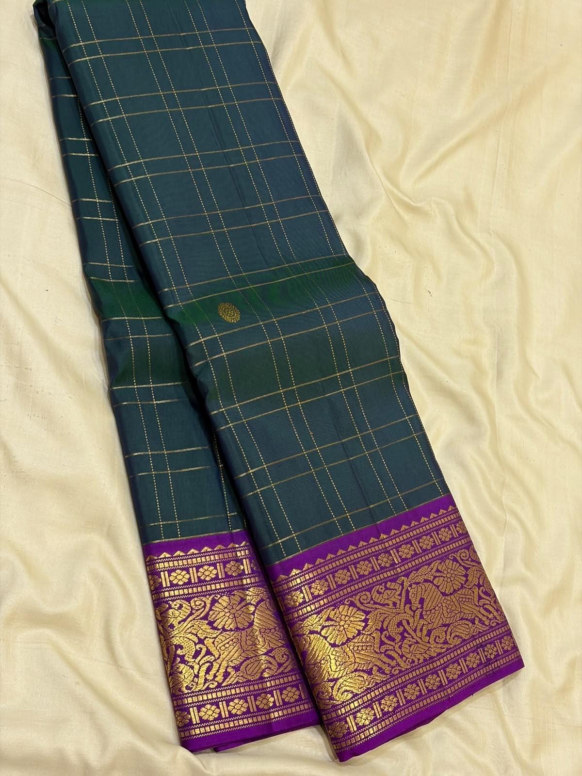 Lavender Bridal Kanchipuram Silk Saree