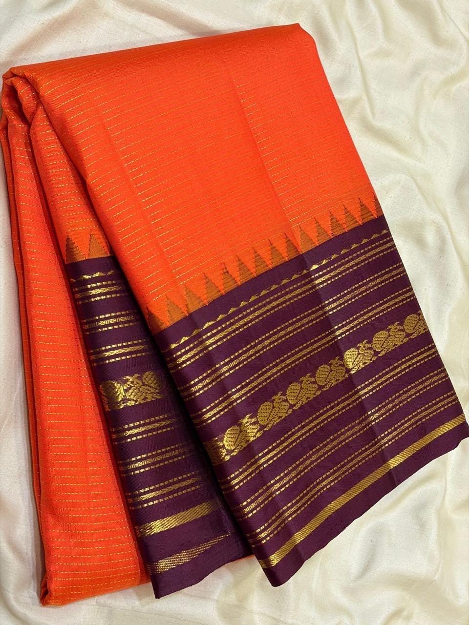 Bridal Orange Kanchipuram Silk Wedding Saree