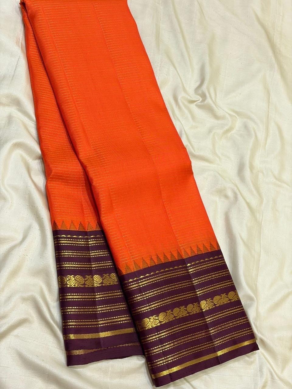Bridal Orange Kanchipuram Silk Wedding Saree