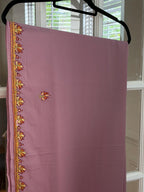 Lavender Kashmiri Sozni Embroidery Crepe Silk Saree