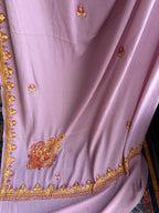 Lavender Kashmiri Sozni Embroidery Crepe Silk Saree