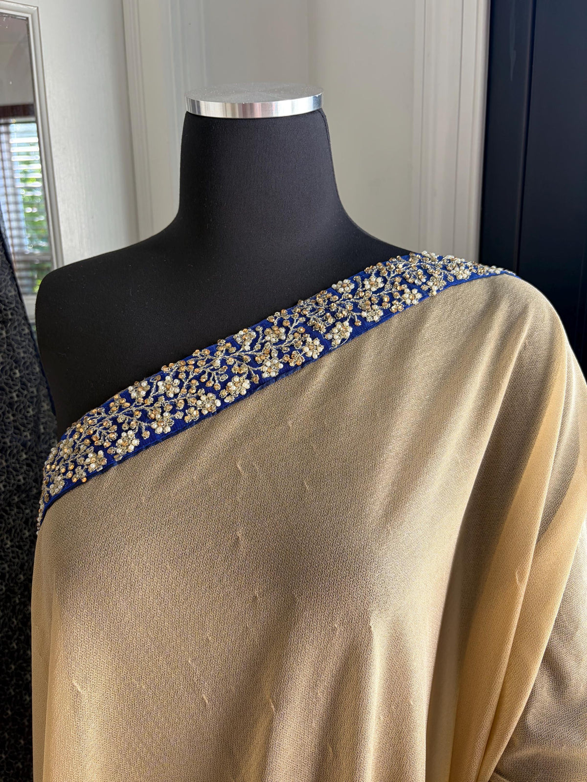 Grayish Blue and Cream Designer Saree