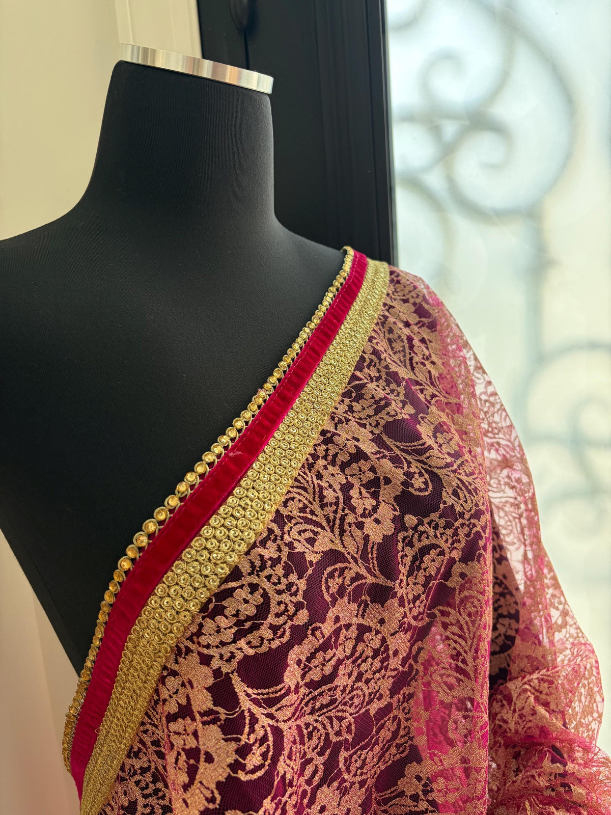 Pink and Cream Designer Wedding Saree
