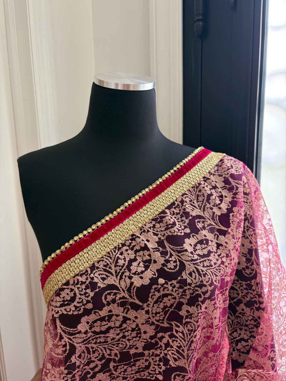 Pink and Cream Designer Wedding Saree