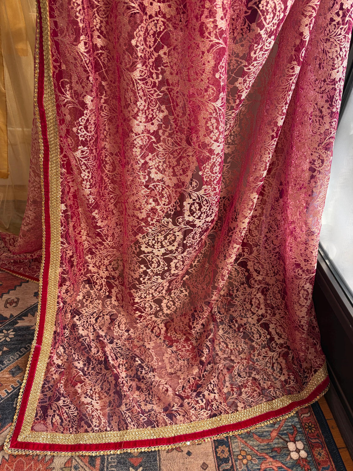 Pink and Cream Designer Wedding Saree