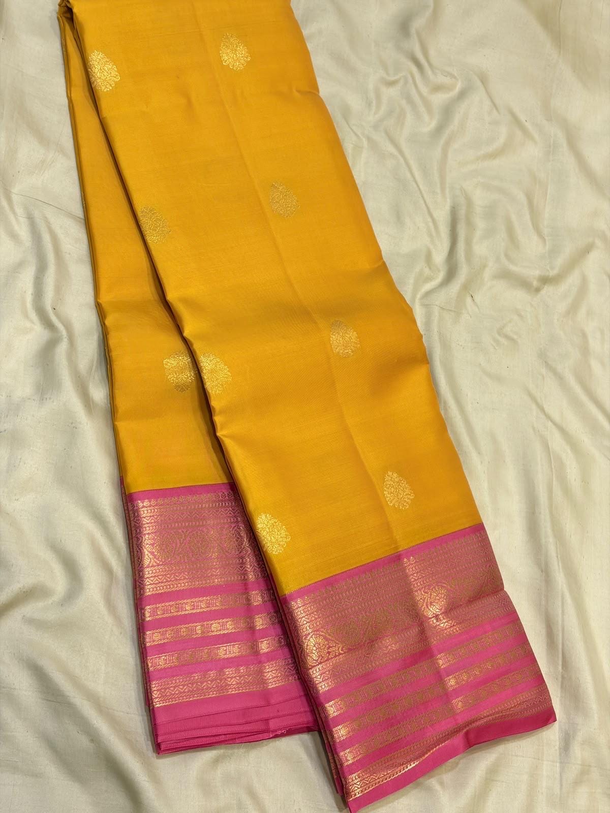 Mustard Yellow Bridal Kanchipuram Silk Saree