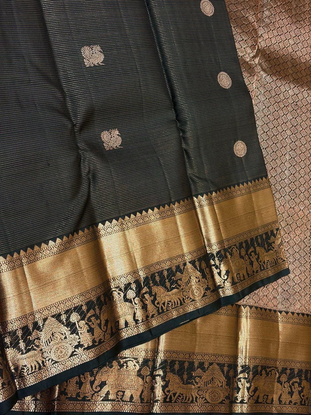 Black Korvai Kanchipuram Silk Saree