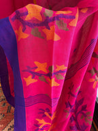 Rani Pink Jamdani Linen Saree