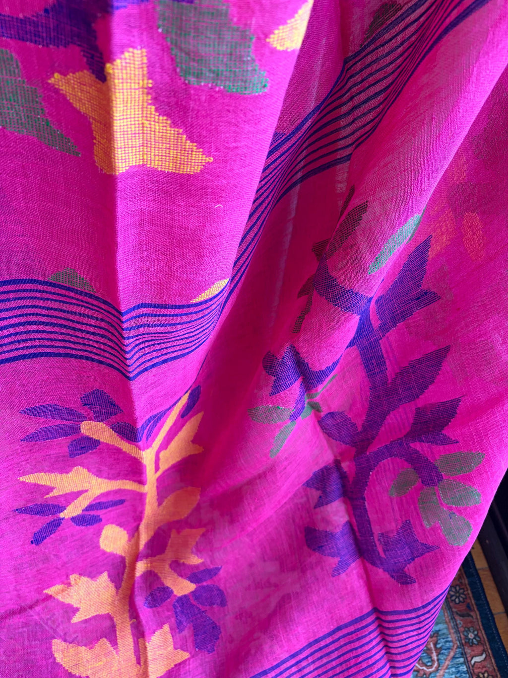 Rani Pink Jamdani Linen Saree