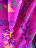 Rani Pink Jamdani Linen Saree