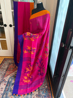 Rani Pink Jamdani Linen Saree