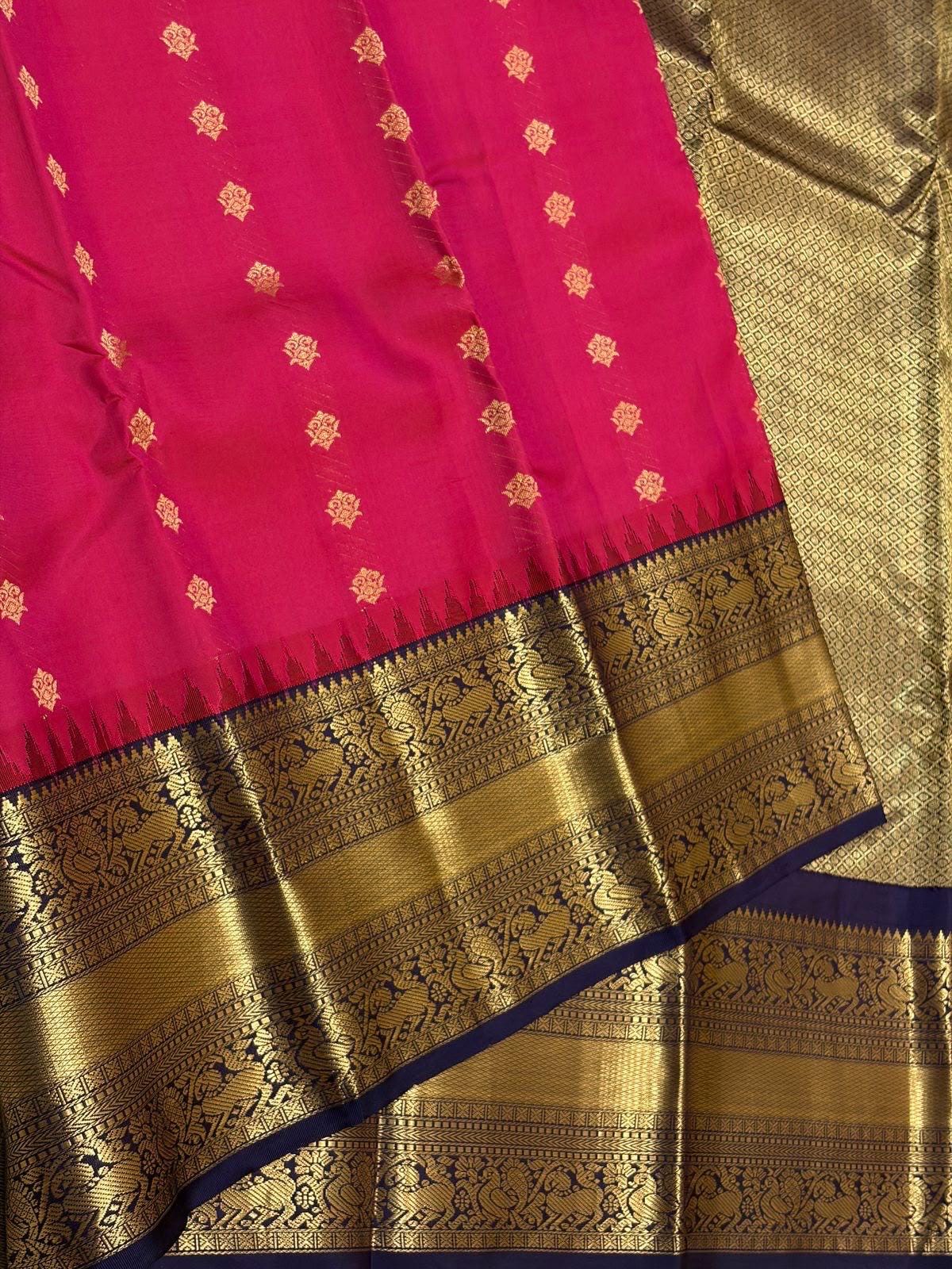 Rani Pink Kanchipuram Silk Saree with Navy Korvai Border