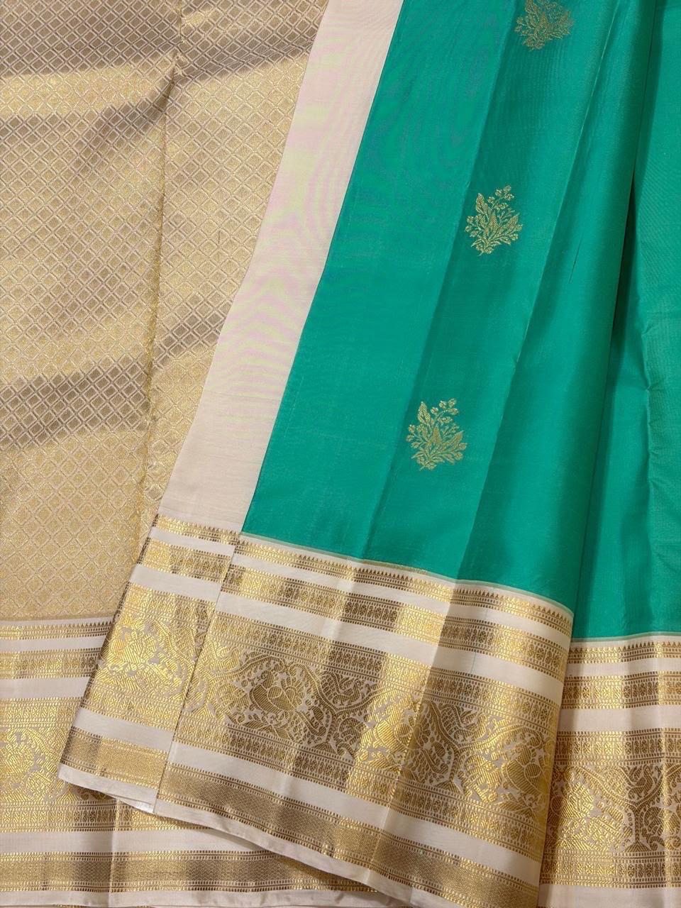 Sea Green Kanchipuram Silk Saree with Gold Zari Border