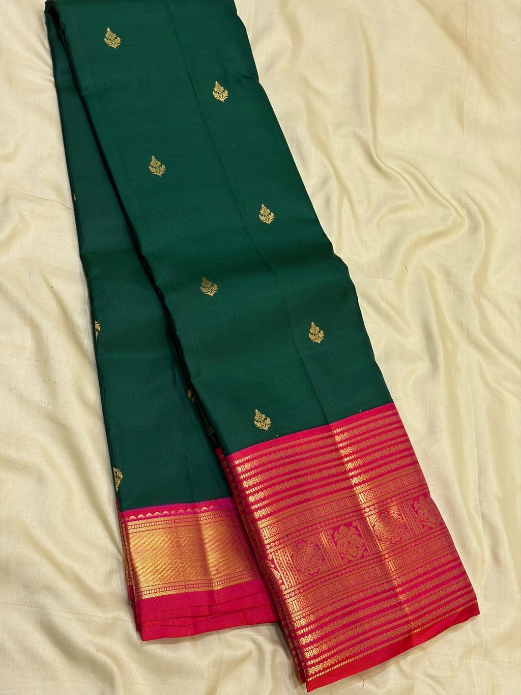 Bottle Green Bridal Kanchipuram Silk Saree