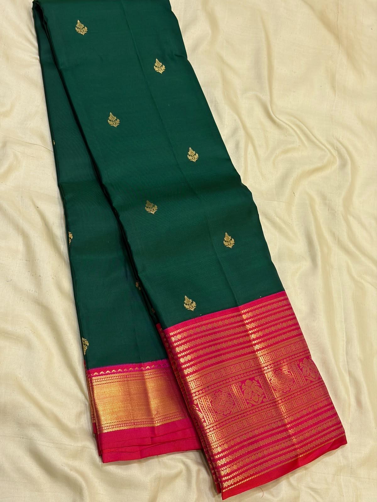 Bottle Green Bridal Kanchipuram Silk Saree