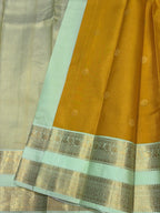 Mustard Yellow Kanchipuram Silk Saree with Pastel Mint Border