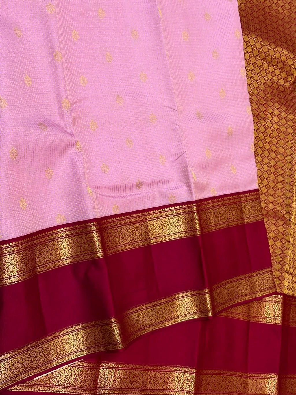 Baby Pink Kanchipuram Silk Saree with Maroon Korvai Border