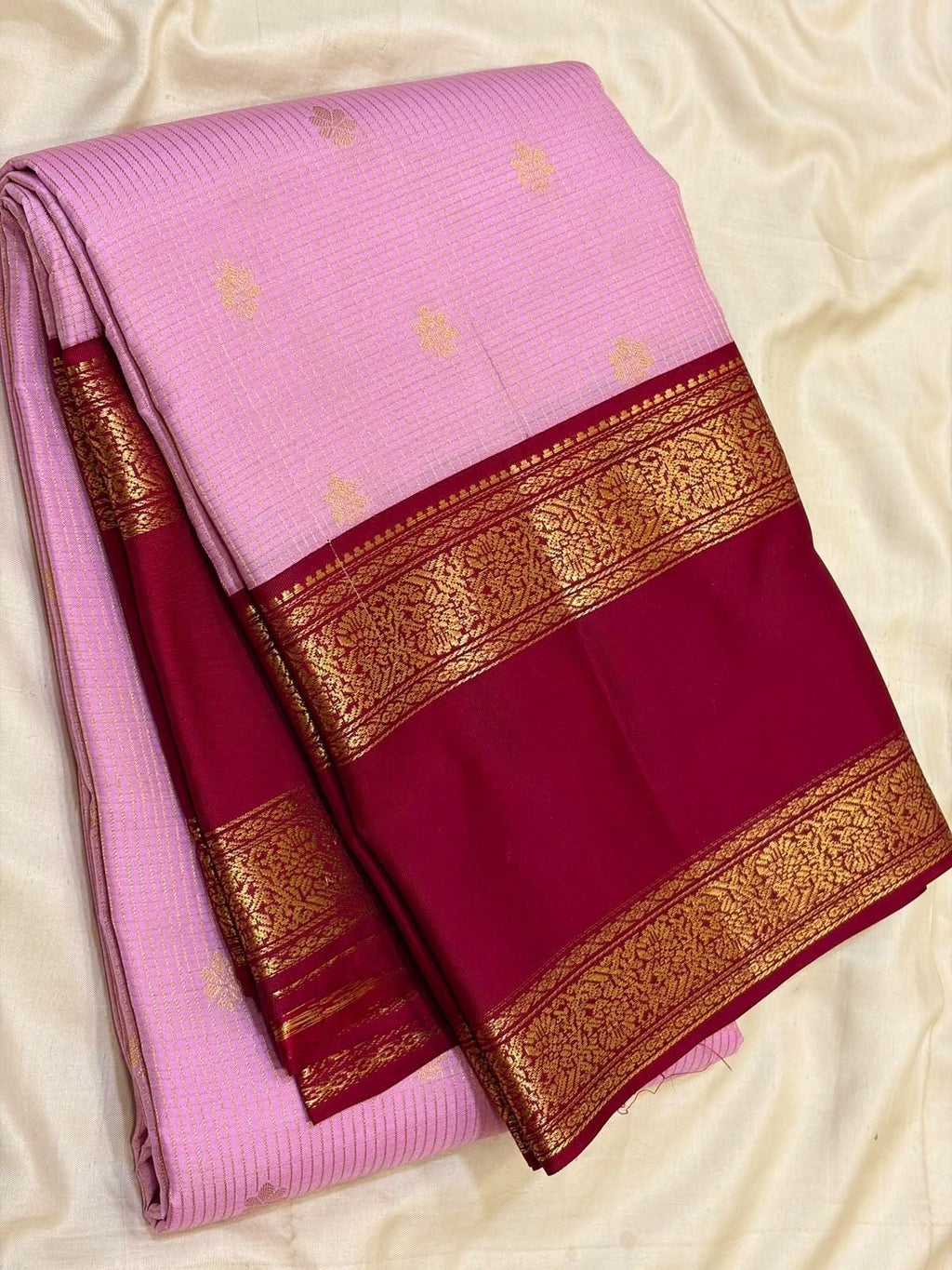 Baby Pink Kanchipuram Silk Saree with Maroon Korvai Border