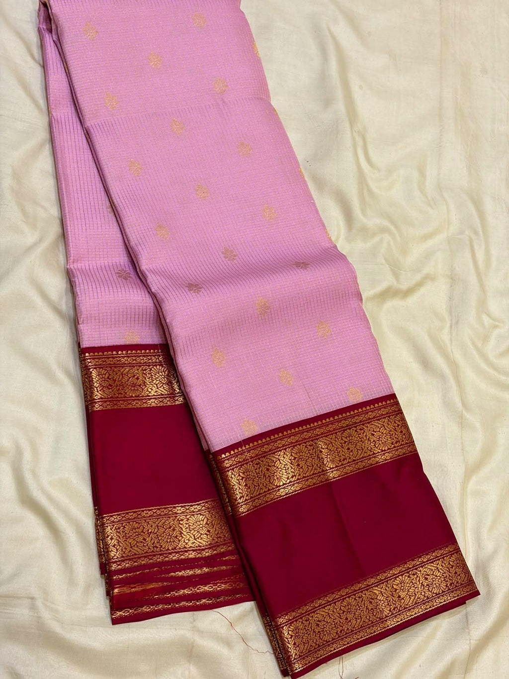 Baby Pink Kanchipuram Silk Saree with Maroon Korvai Border