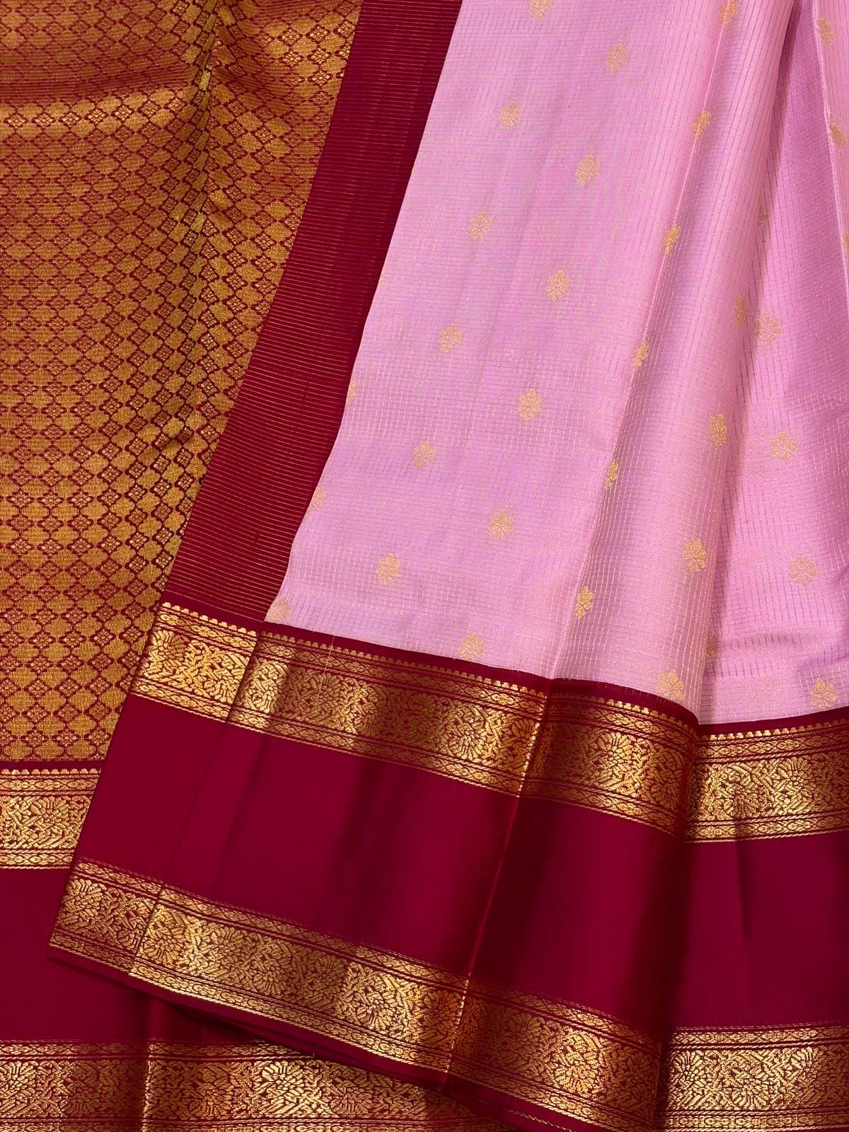 Baby Pink Kanchipuram Silk Saree with Maroon Korvai Border