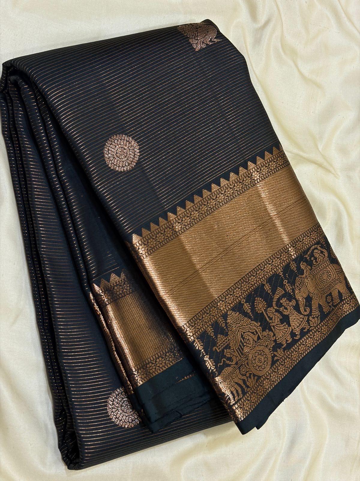 Black Korvai Kanchipuram Silk Saree