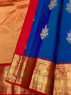 Royal Blue Kanchipuram Silk Saree with Red Korvai Border