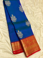 Royal Blue Kanchipuram Silk Saree with Red Korvai Border