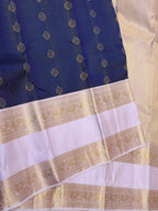 Navy Blue Kanchipuram Silk Saree with Pastel Ivory Border