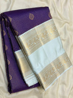 Violet Kanchipuram Silk Saree with Pastel Ivory Border