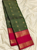 Bottle Green Kanchipuram Silk Saree with Rani Pink Korvai Border