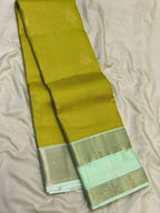 Leaf Green Kanchipuram Silk Saree with Pastel Mint Border