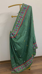 Jade Green Kutch & Parsigara Embroidery Tussar Silk Saree