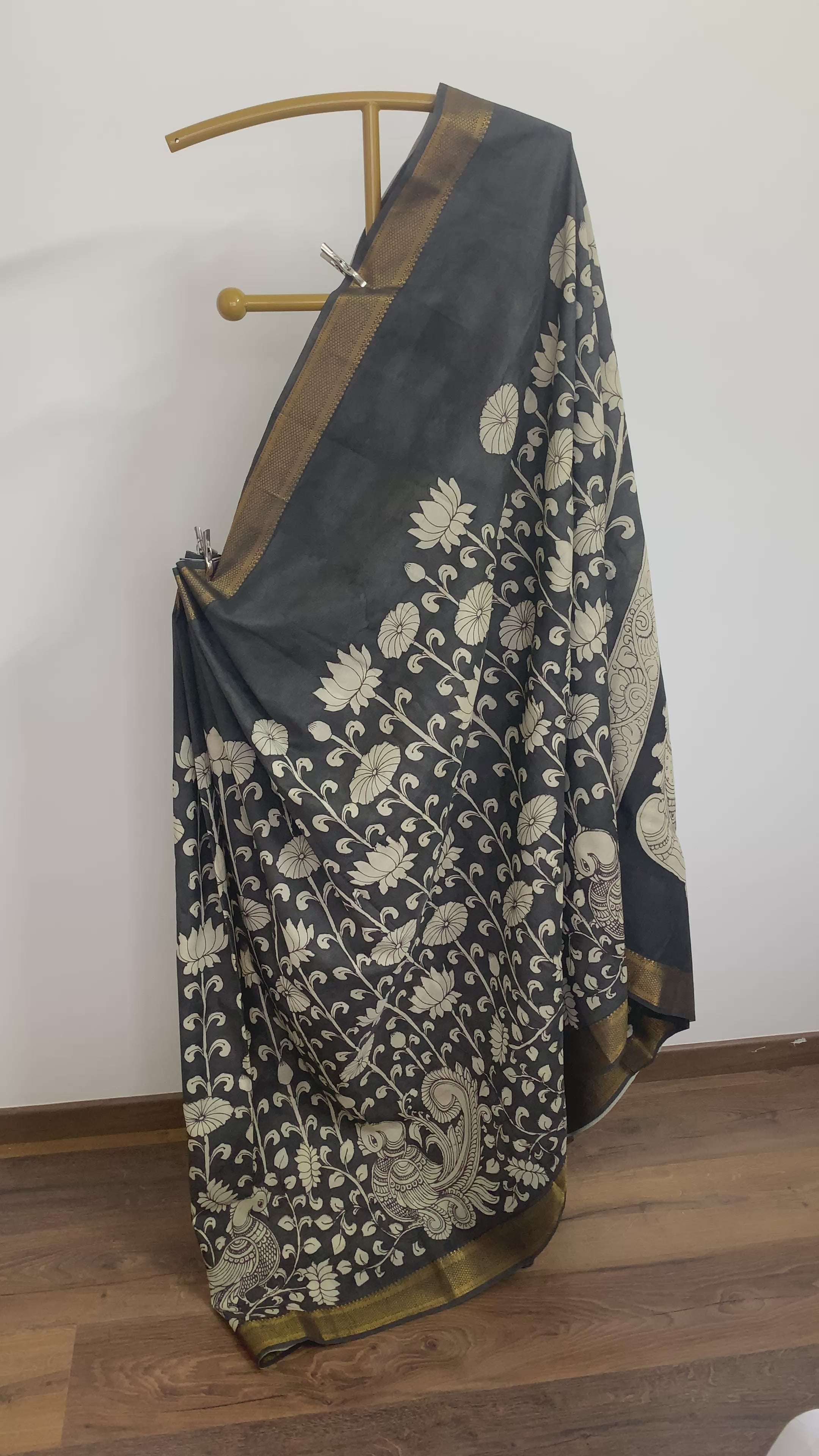 Black and White Pen Kalamkari Silk Saree