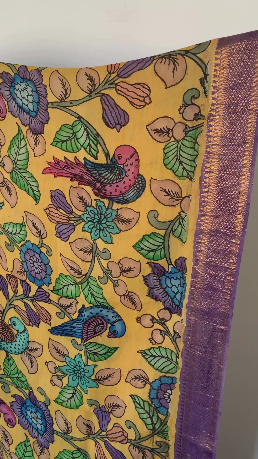 Golden Yellow Pen Kalamkari Silk Dupatta