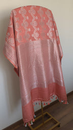Pastel Deep Peach Banarasi Mashru Silk Saree