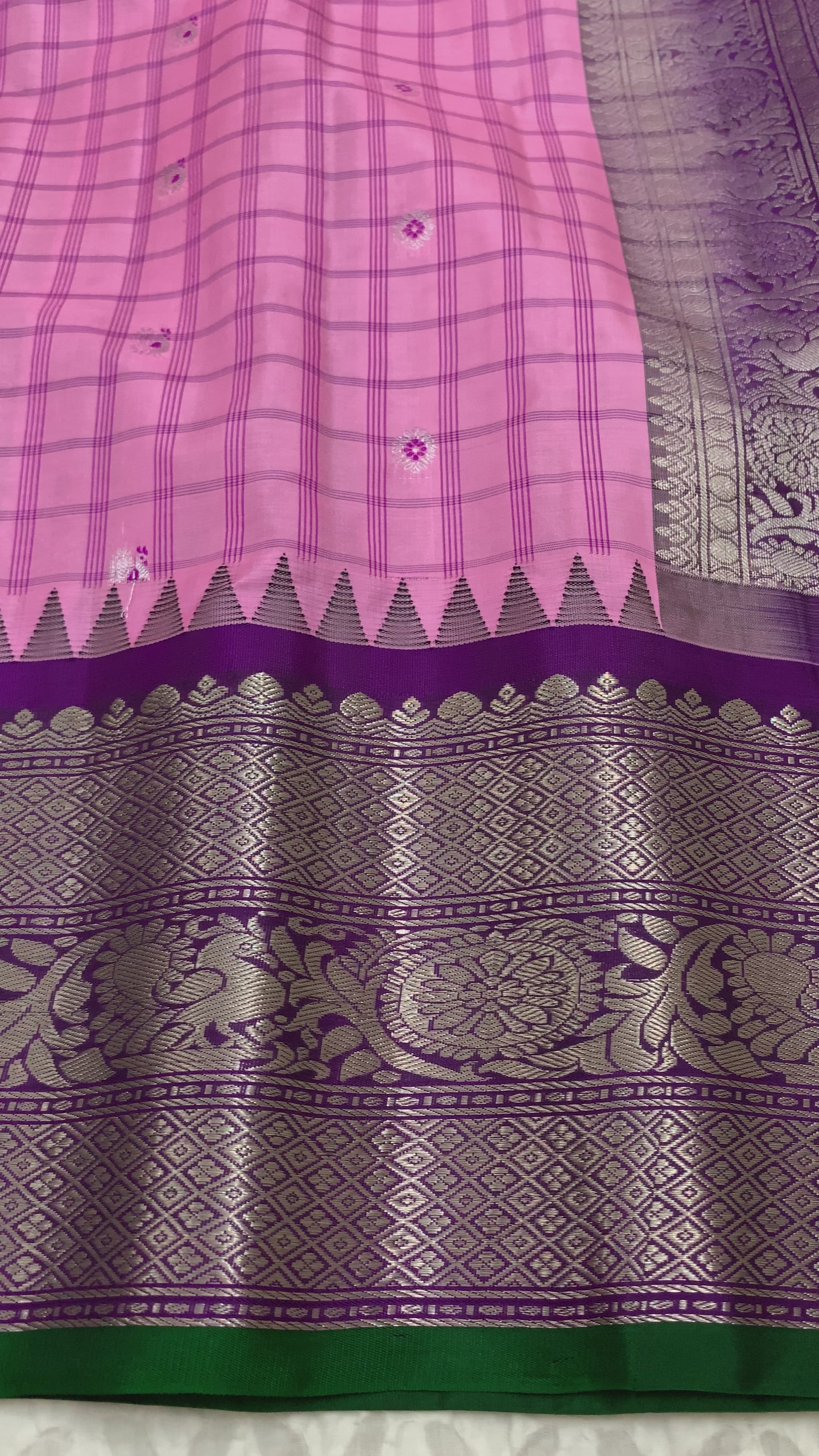 Baby Pink Gadwal Silk Saree with Silver Zari
