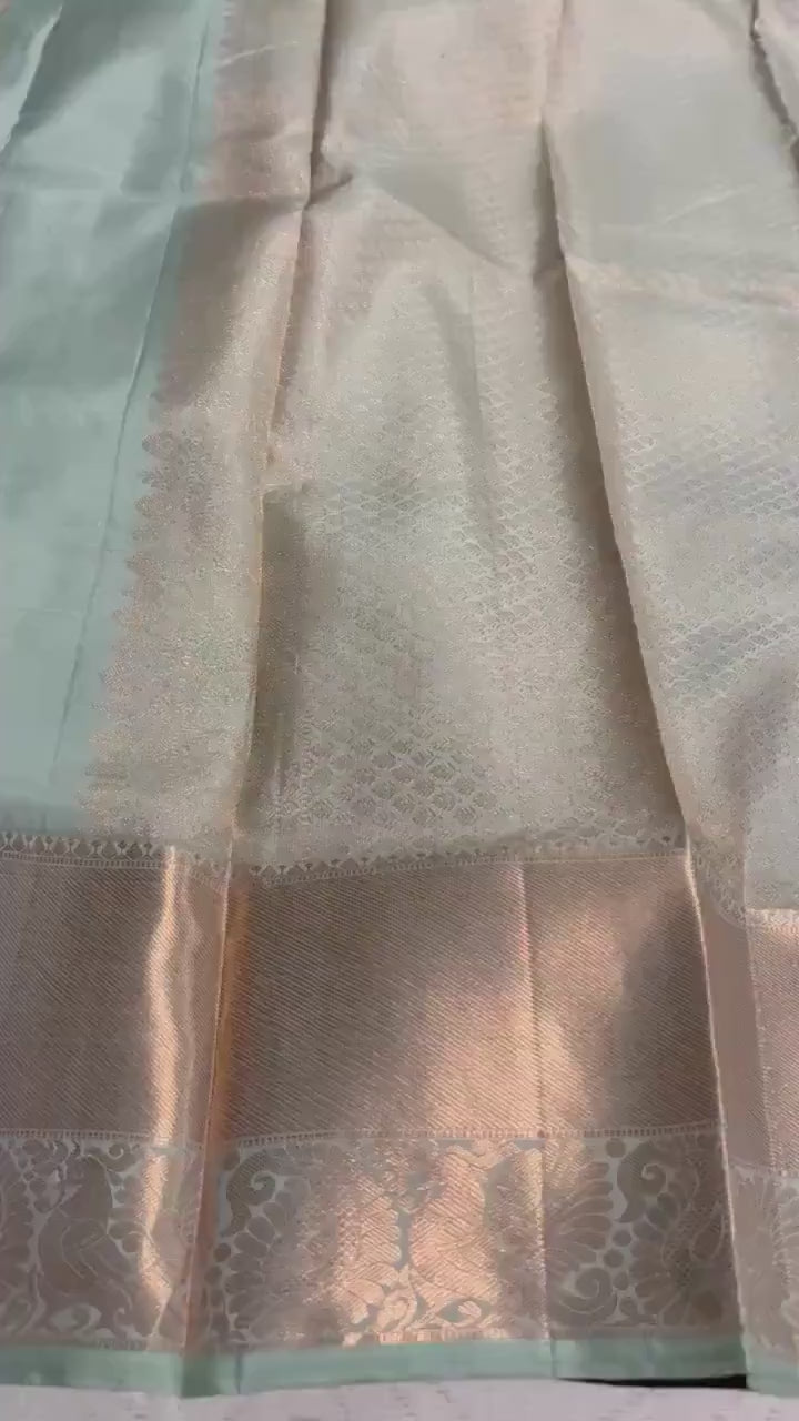 Bridal Pastel Sage Green Kanchipuram Silk Saree